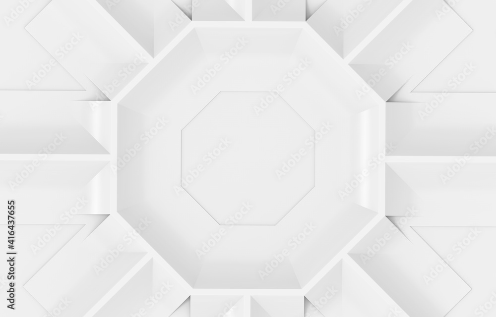 Poster 3d rendering. modern white hexagonal shape plate design wall background.