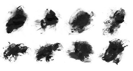 Set of beautiful abstract black ink brushes for painting isolated on white background