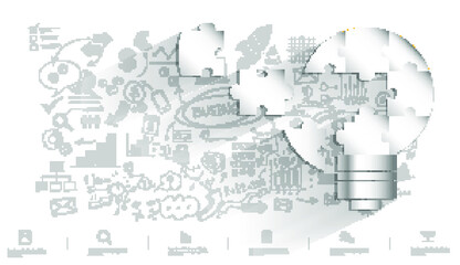 Light bulb Idea connect jigsaw pieces. plan think analyze creative startup business. illustration Creativity modern Concept Vector Infographic template.