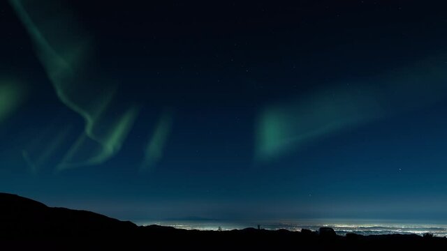 Aurora Borealis Green Loop Overlook City Dark Sky Northern Lights