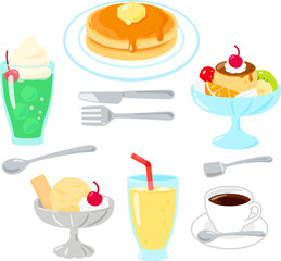喫茶店のデザートメニューのイラストセット