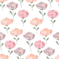 watercolor peony floral seamless pattern pastel color