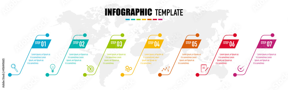 Aufkleber infographics design vector and business icons with 7 options for presentation and web site