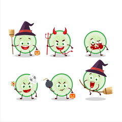 Halloween expression emoticons with cartoon character of slice of cucumber