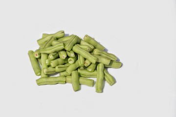 Chopped Cowpea or Vigna Unguiculata Isolated on White Background with Copy Space, Also Known as Black-Eyed Peas