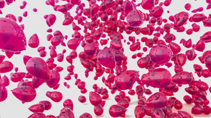 Red air ballons flying and falling in wite paper studio. 3d render