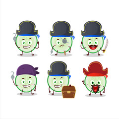 Cartoon character of slice of cucumber with various pirates emoticons