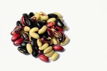 Heap of Cowpea Seeds or Vigna Unguiculata Isolated on White Background with Copy Space, Also Known as Black-Eyed Peas