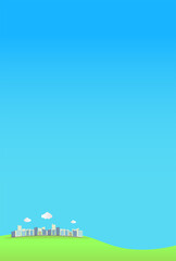丘にある青空と緑の住宅・住まいのイメージ背景(縦)