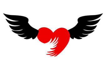 Flying heart with wings red icon on white background.