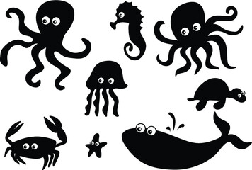 vector Sea creatures symbol set