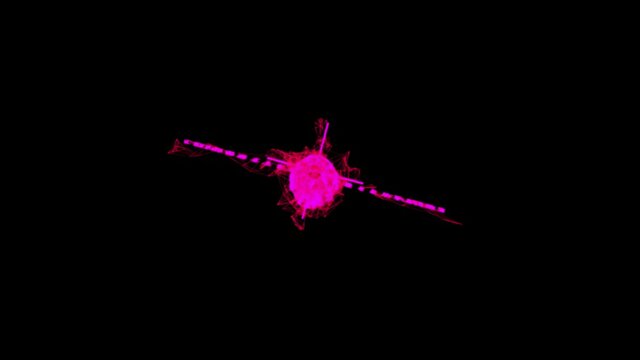 Flying supersonic cruise missile. Wireframe low poly mesh technology. Available in 4K FullHD and HD video