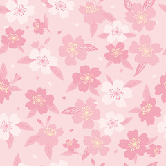 Vector seamless pattern with pink cherry blossom flowers