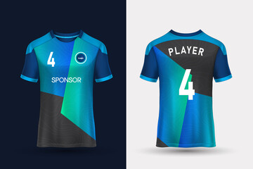 T-shirt sport design template for soccer jersey, football kit and tank top for basketball jersey. Sport uniform in front and back view. Tshirt mock up for sport club. Vector Illustration.