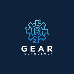 Fototapeta premium set of gear technology vector logo templates. This logo is suitable for factories, industries, mechanics and workshops