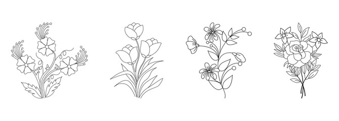 Floral Bouquet Vector Set Illustration