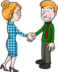 Business partners man and woman shaking hands