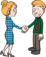 Business partners man and woman shaking hands