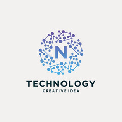 letter N creative logo of a circle technology