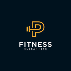 fitness logo alphabet letter with Kettlebell fitness vector icon design and Barbell Fitness Gym Logo Design