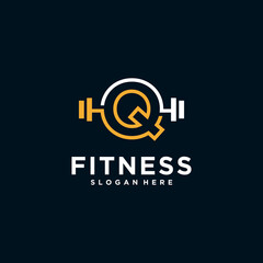 fitness logo alphabet letter with Kettlebell fitness vector icon design and Barbell Fitness Gym Logo Design