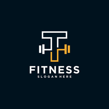 fitness logo alphabet letter with Kettlebell fitness vector icon design and Barbell Fitness Gym Logo Design