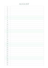 calendar for 2022 by months with fields for entries for every day