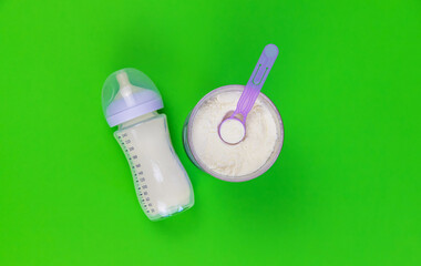 healthy food for babies. green background. selective focus.
