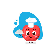 cute apple chef hold Serving Tray.cute vector illustration