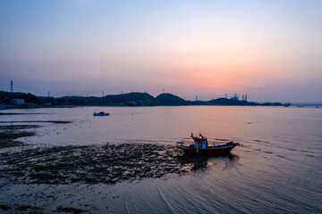 Obraz premium 안산서해바다의 노을 항공