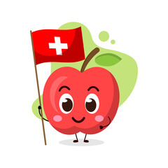 cute apple hold the flag of Switzerland.cute vector illustration