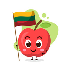 cute apple hold the flag of Lithuania.cute vector illustration