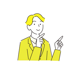 指さし 笑顔の男性 スーツ姿 程よいシンプルなイラスト ベクター Pointing smile man Suit Moderately simple illustration vector