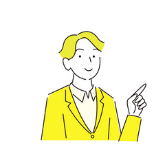 指さし 笑顔の男性 スーツ姿 程よいシンプルなイラスト ベクター