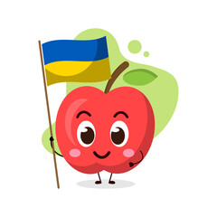 cute apple hold the flag of Ukraine.cute vector illustration