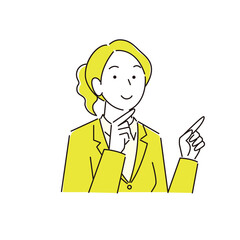 指さし 笑顔の女性 スーツ姿 程よいシンプルなイラスト ベクター 