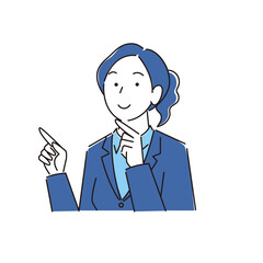 指さし 笑顔の女性 スーツ姿 程よいシンプルなイラスト ベクター