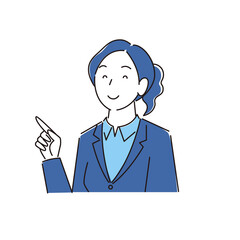 指さし 笑顔の女性 スーツ姿 程よいシンプルなイラスト ベクター