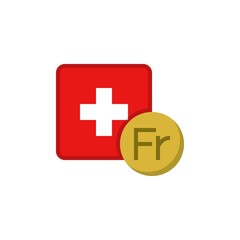 Swiss franc money and flag flat icon, vector sign, Switzerland Currency with flag colorful pictogram isolated on white. CHF money symbol, logo illustration. Flat style design