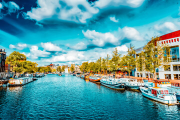 Amsterdam with canal in the downtown,Holland.