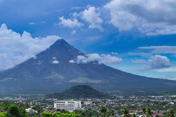 an aerial view of Legazpi city, albay, Philippines with Mayon Volcano, and lignon hill 