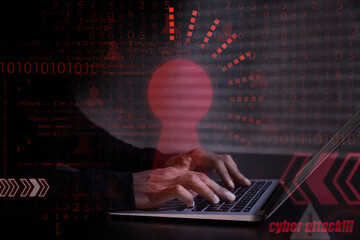 Professional male hacker using laptop