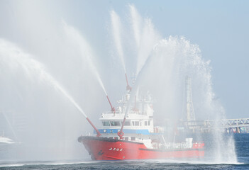 The Japanese fireboat spray is training