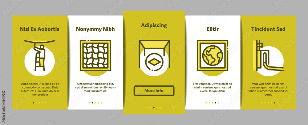 Poster stretch ceiling tile onboarding mobile app page screen vector. ceiling material and photo layer, las