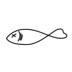A hand-drawn logo template or a doodle of a fish,fish icons. dead fish freehand drawing, smooth doodle lines