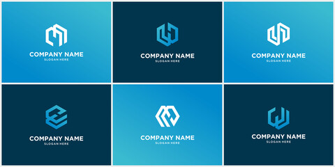 Set of tech letter a logo letter a logo design template technology logo icon 