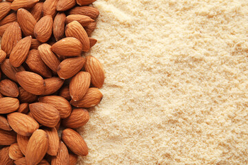 Almond flour and nuts as background