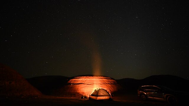 Timelapse of Campfire Under the Stars at Night