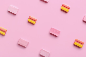 Chewing gums on color background