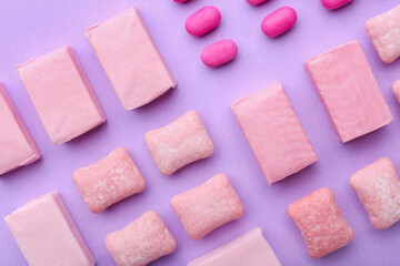 Chewing gums on color background